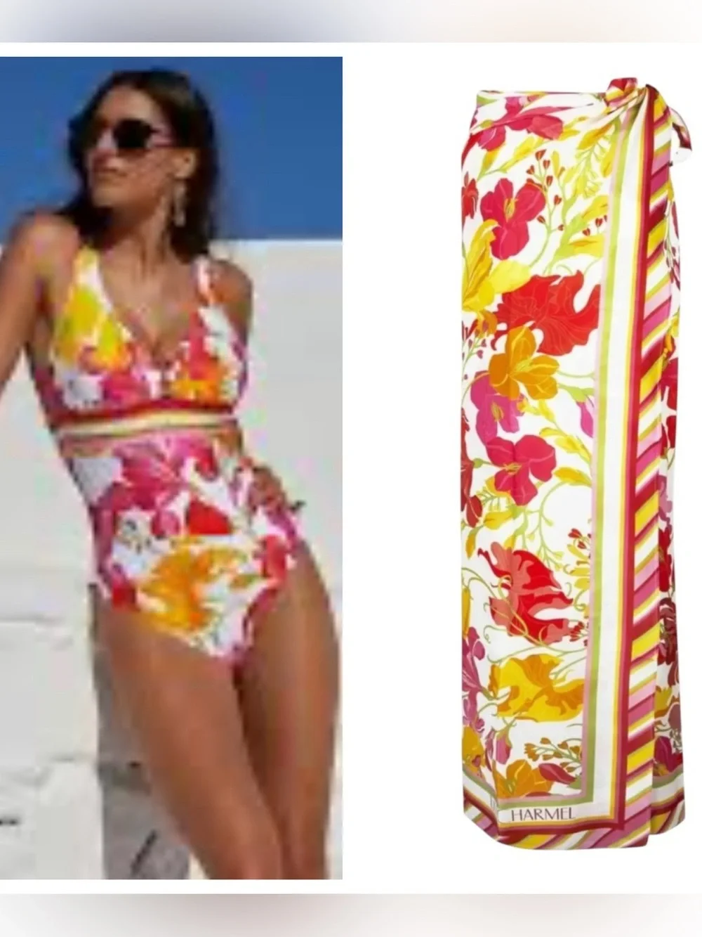 LISE CHARMEL Envolée Florale Luxury Swimsuit & Matching Pareo Set Size M Resort